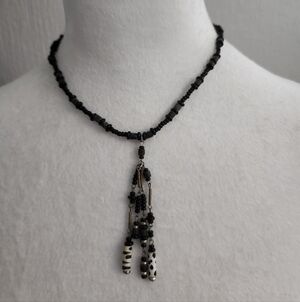 Boho Black and White Seed Beaded Lariat Necklace